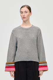 Stine Goya Chunky Sleeve Sweater Knit Pink Multistripes