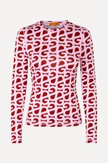 Stine Goya Elastic Long Sleeve Top Top SG Logo Burgundy Pink