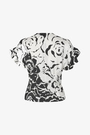 Stine Goya Frill Sleeve Pleated Top Top Graphic Rose