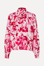 Stine Goya Gathered Highneck Long Sleeve Top Top Brush Stroke Magnolias