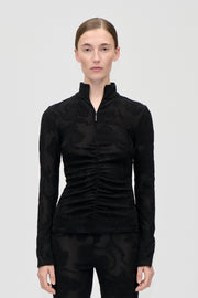 Stine Goya Gathered Long Sleeve High Neck Collar Top Top Black Petunias