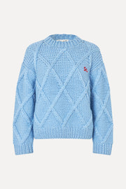 Stine Goya Handknit Cable Sweater Knit Sky Blue