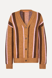 Stine Goya Long Sleeve Cardigan Knit Cocoa Stripes