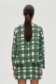 Stine Goya Long Sleeve Gathered Ruffle Top Top Checkered Wave