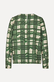 Stine Goya Long Sleeve Gathered Ruffle Top Top Checkered Wave