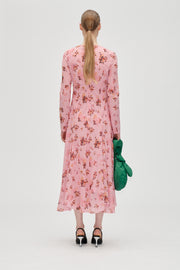 Stine Goya Long Sleeve Ruffling Midi Dress Dress Pink Magnolias