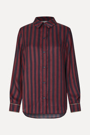 Stine Goya Long Sleeve Shirt Top Navy and Burgundy Wallpaper Stripes