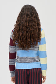 Stine Goya Mix Stripe Polo Collar Sweater Knit Multistripes Blue Mix