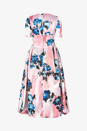 Stine Goya Statement Volume Midi Dress Dress Blue Roses On Blush