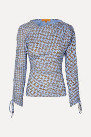Stine Goya Wrap Front Gathered Sleeve Top Top Graphic Weave