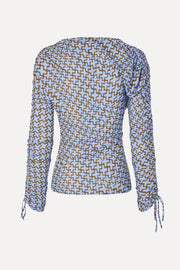 Stine Goya Wrap Front Gathered Sleeve Top Top Graphic Weave