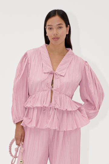 Stine Goya Balloon Sleeve Tie Top Top Pink Nectar