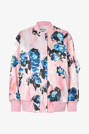Stine Goya Bomber With Puffy Pocket Outerwear Blue Roses On Blush