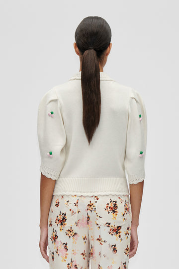 Stine Goya Bubble Knit Polo Cardigan Knit Vanilla