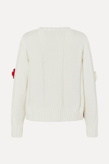 Stine Goya Crewneck Cable Cardigan Knit White