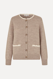 Stine Goya Crochet Trim Cardigan Knit Dark Oak