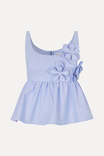 Stine Goya Floral Peplum Top Top Brunnera Blue