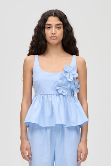 Stine Goya Floral Peplum Top Top Brunnera Blue