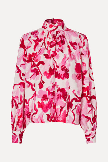 Stine Goya Gathered Highneck Long Sleeve Top Top Brush Stroke Magnolias