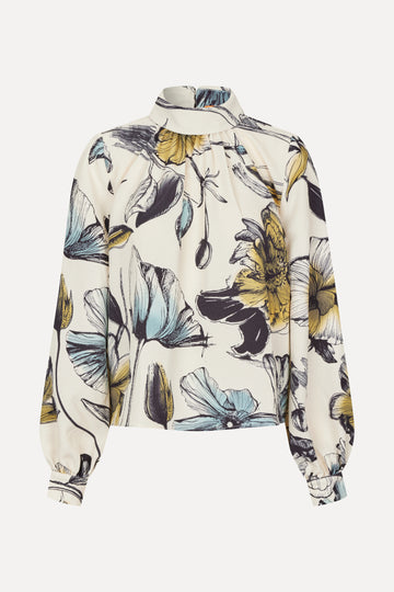 Stine Goya Gathered Long Sleeve Top Top Fine Line Poppies