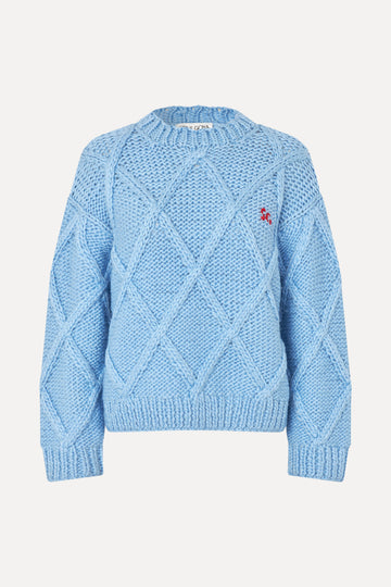 Stine Goya Handknit Cable Sweater Knit Sky Blue