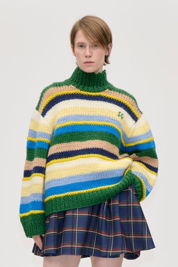 Stine Goya Handknit Turtleneck Sweater Knit Bold Multi-Stripes