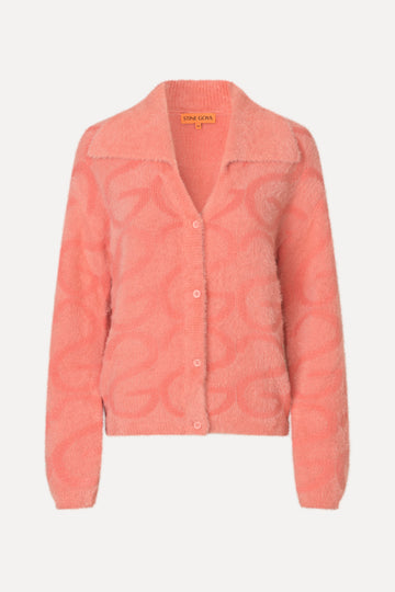 Stine Goya Long Sleeve Cropped Cardigan Knit SG Monogram Pink