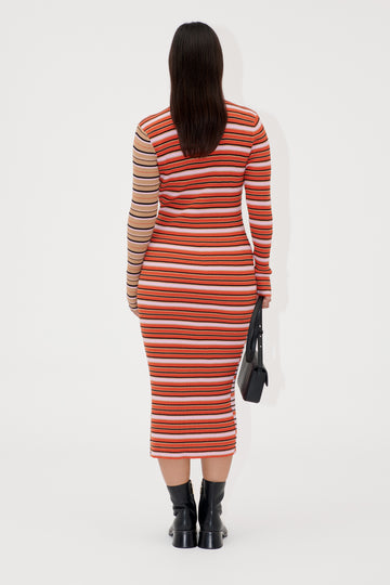 Stine Goya Long Sleeve Knit Dress w/Slit Dress Cream Stripes / Pink Stripes
