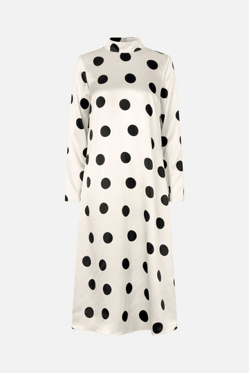 Long Sleeve Midi Dress - Black Dots