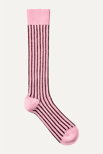 Stine Goya Long Socks Accessories Pink and Brown Stripes