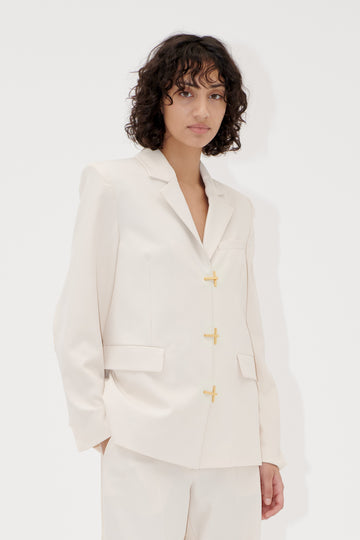 Stine Goya Relaxed Fit Slit Blazer Jacket Ivory / Cornsilk