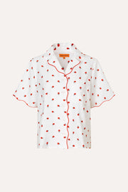 Stine Goya Scalloped Short Sleeve Shirt Top Red Poppy