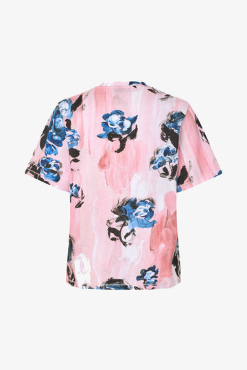 Stine Goya Short Sleeve T-Shirt Top Blue Roses On Blush