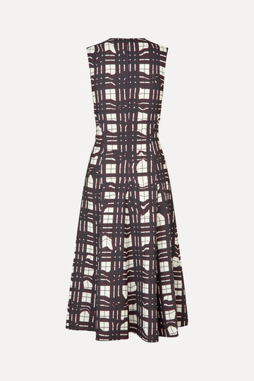 Stine Goya Sleeveless Gathered Midi Dress Dress Checkered Wave Burgundy