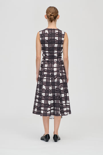 Stine Goya Sleeveless Gathered Midi Dress Dress Checkered Wave Burgundy