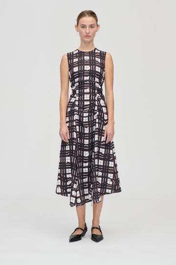 Stine Goya Sleeveless Gathered Midi Dress Dress Checkered Wave Burgundy