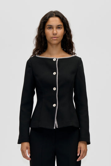 Stine Goya Square Neckline Tailored Jacket Jacket Black