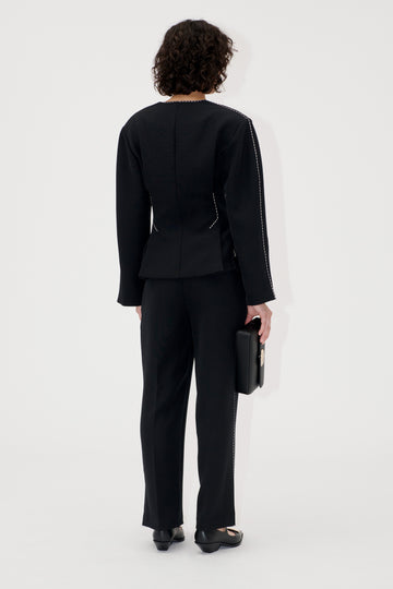 Stine Goya Straight Cropped Pants w/Slit Pants Jet Black