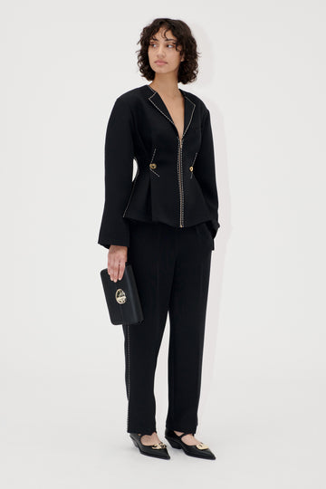 Stine Goya Straight Cropped Pants w/Slit Pants Jet Black