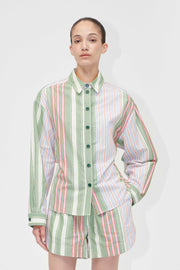 Stine Goya Tie Back Boyfriend Shirt Top Forest Stripe