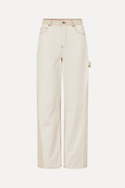 Stine Goya Twist Knee Seam Denim Pant Pants Natural / Contrast Red