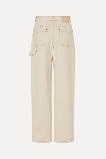 Stine Goya Twist Knee Seam Denim Pant Pants Natural / Contrast Red