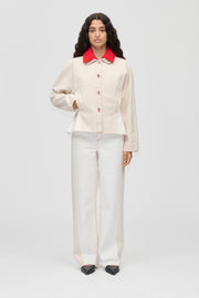 Stine Goya Twist Knee Seam Denim Pant Pants Natural / Contrast Red