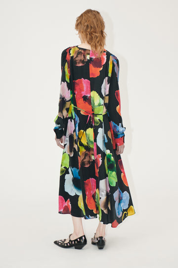 Stine Goya Voluminous V Neck Midi Dress Dress Watercolor Bloom